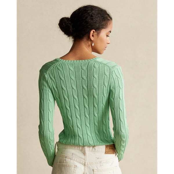 Baumwoll-Zopfpullover mit V-Ausschnitt Polo Ralph Lauren in Bud Green 4