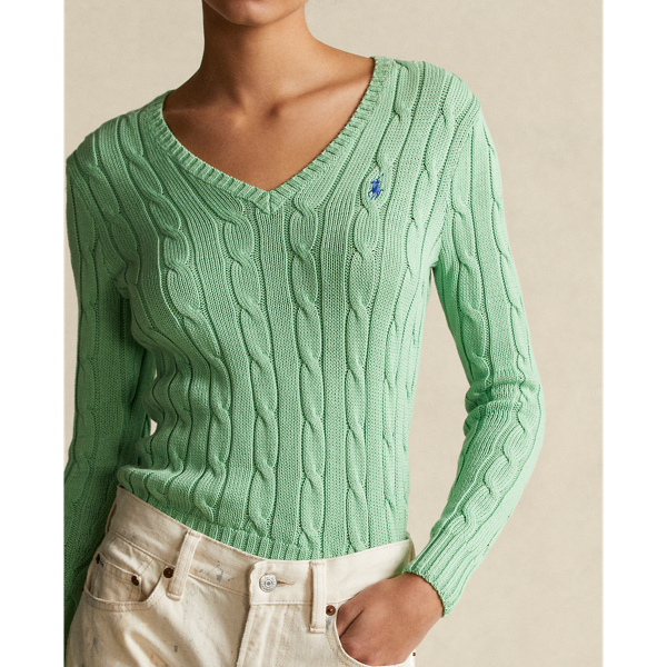 Baumwoll-Zopfpullover mit V-Ausschnitt Polo Ralph Lauren in Bud Green 5