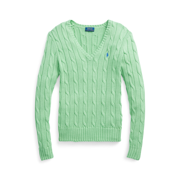 Baumwoll-Zopfpullover mit V-Ausschnitt Polo Ralph Lauren in Bud Green 2