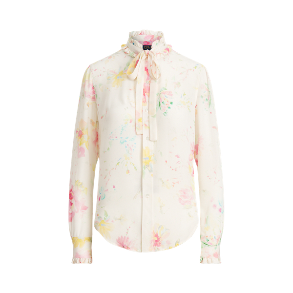 Floral Ruffle-Trim Silk Shirt Polo Ralph Lauren 1