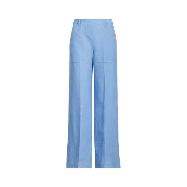 Buttoned-Placket Linen Trouser