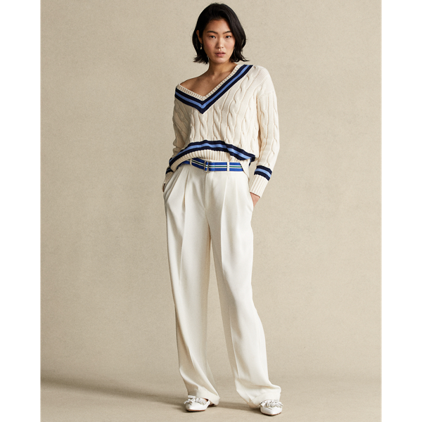 Cream W/ Navy Stripe Cable-Knit Cricket Jumper Polo Ralph Lauren 3
