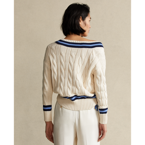 Cream W/ Navy Stripe Cable-Knit Cricket Jumper Polo Ralph Lauren 4