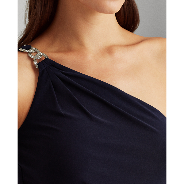 Lighthouse Navy One-Shoulder Jersey Cocktail Dress Lauren 6