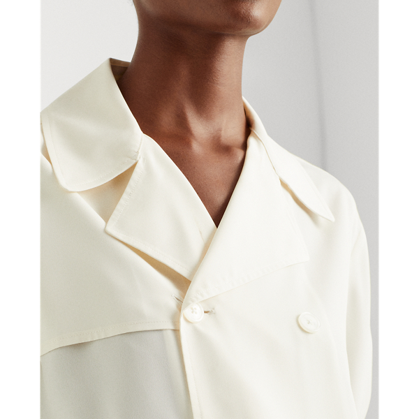 Mascarpone Cream Double-Breasted Georgette Tunic Lauren 6