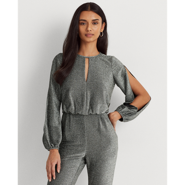 Black/Silver Metallic Long-Sleeve Jumpsuit Lauren 4