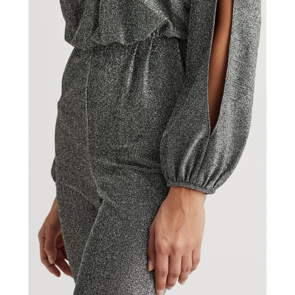 Black/Silver Metallic Long-Sleeve Jumpsuit Lauren 6