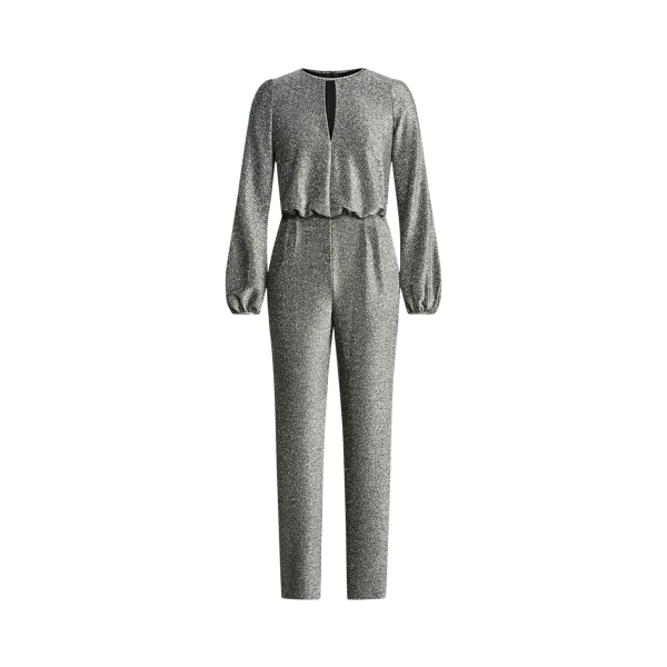 Black/Silver Metallic Long-Sleeve Jumpsuit Lauren 2