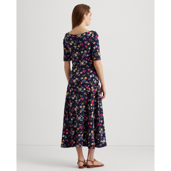 Refined Navy Multi Floral Stretch Cotton Midi Dress Lauren 5
