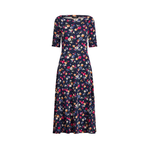 Refined Navy Multi Floral Stretch Cotton Midi Dress Lauren 2