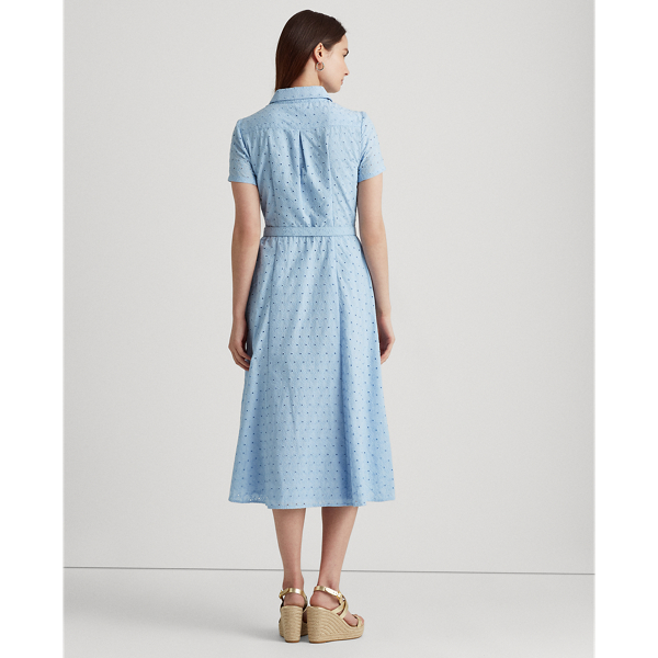 Light Sky Blue Belted Eyelet Cotton Shirtdress Lauren Petite 4