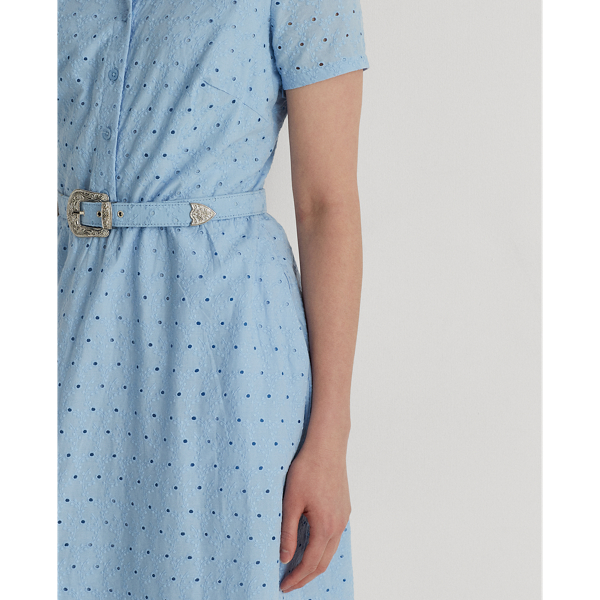 Light Sky Blue Belted Eyelet Cotton Shirtdress Lauren Petite 5