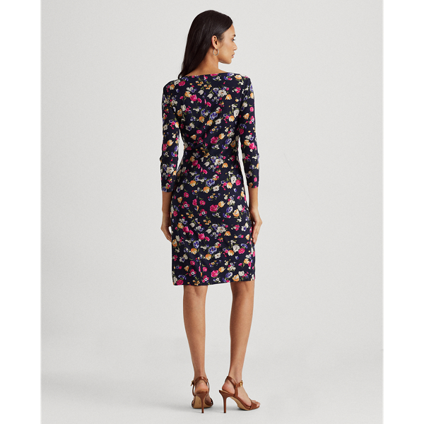 Navy/Pink/Multi Floral Jersey Surplice Dress Lauren Petite 5
