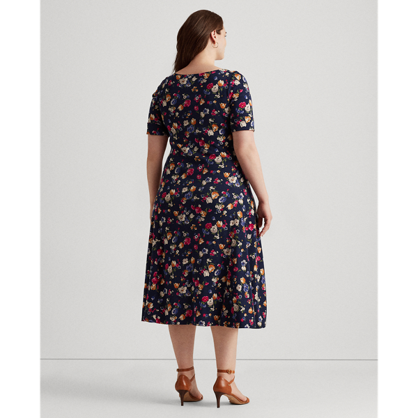 Refined Navy Multi Floral Stretch Cotton Midi Dress Lauren Woman 5