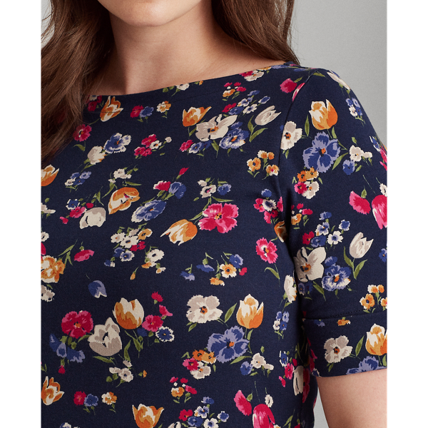Refined Navy Multi Floral Stretch Cotton Midi Dress Lauren Woman 6