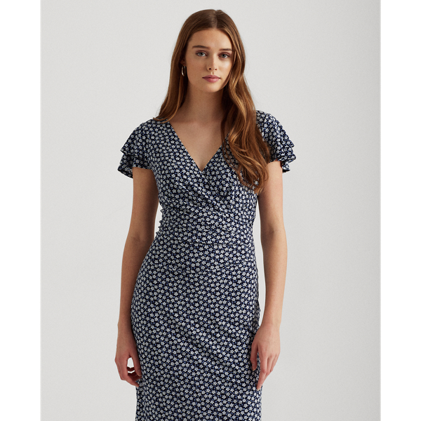 Navy/Cream/Cabana Floral Jersey Surplice Dress Lauren 4