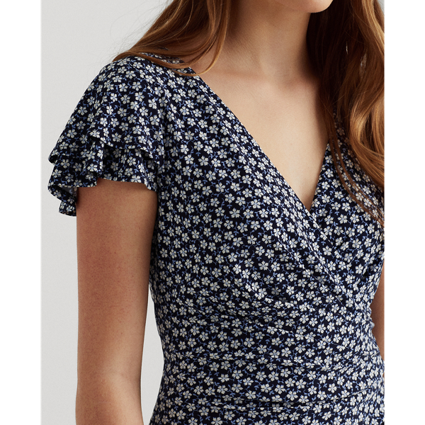Navy/Cream/Cabana Floral Jersey Surplice Dress Lauren 6