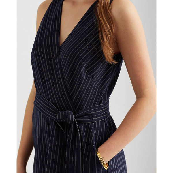 Lighthouse Navy/Ivory Pinstripe Wide-Leg Jumpsuit Lauren 6