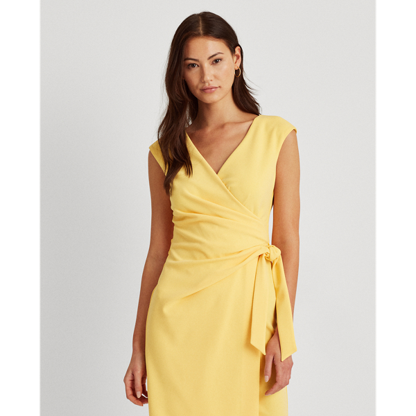 Beach Yellow Crepe Wrap-Style Dress Lauren 4