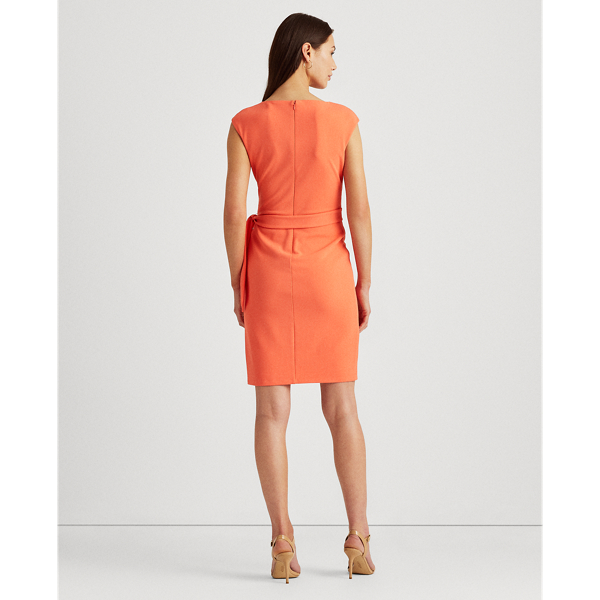 Regal Coral Crepe Wrap-Style Dress Lauren 5