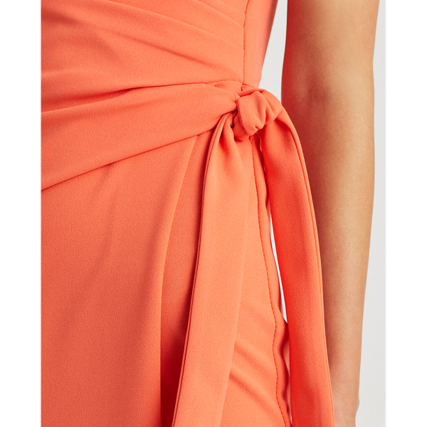 Regal Coral Crepe Wrap-Style Dress Lauren 6