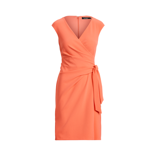 Regal Coral Crepe Wrap-Style Dress Lauren 2