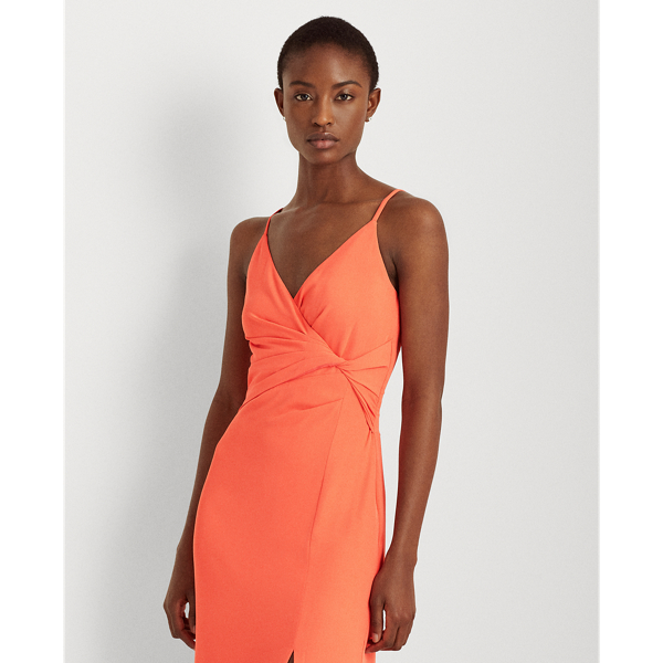 Regal Coral Crepe Sleeveless Gown Lauren 4