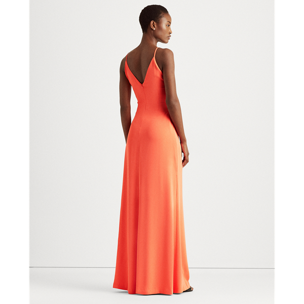 Regal Coral Crepe Sleeveless Gown Lauren 5