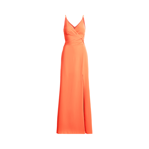 Regal Coral Crepe Sleeveless Gown Lauren 2