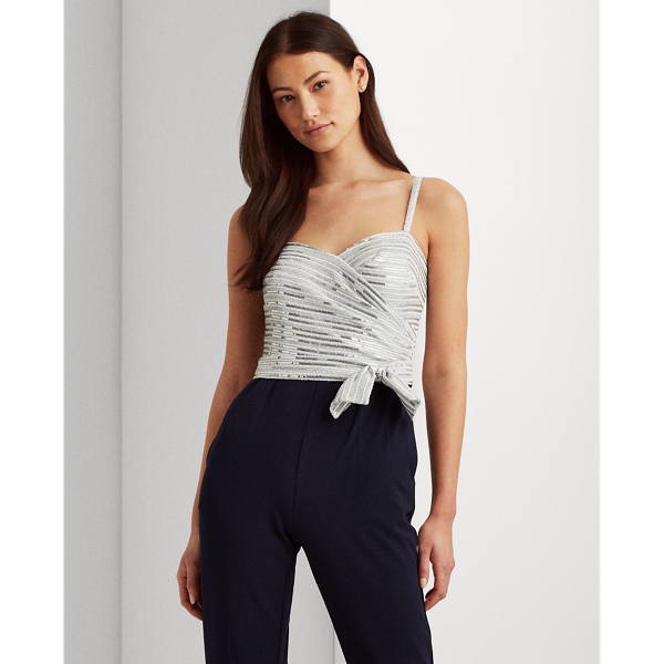 Lighthouse Navy/Silver Metallic Crepe Jumpsuit Lauren 4