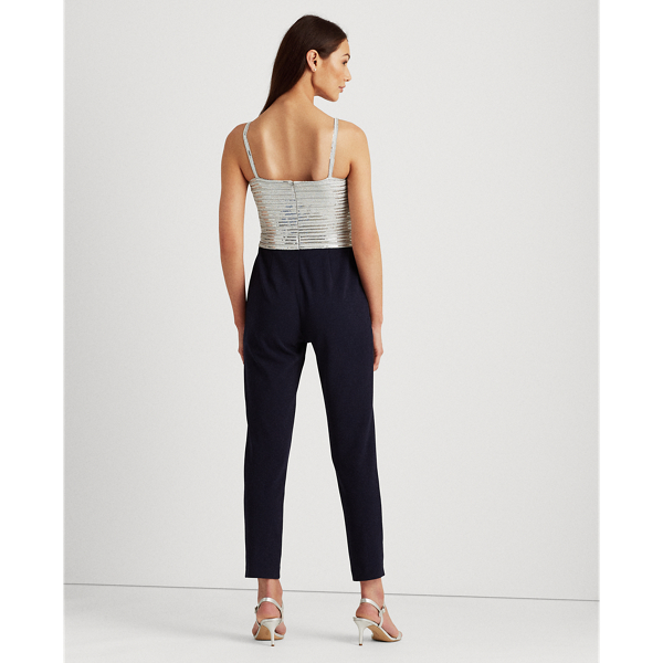 Lighthouse Navy/Silver Metallic Crepe Jumpsuit Lauren 5