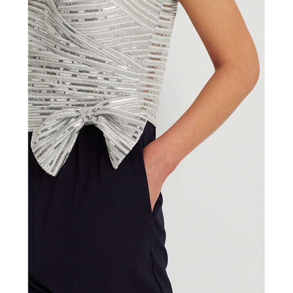 Lighthouse Navy/Silver Metallic Crepe Jumpsuit Lauren 6