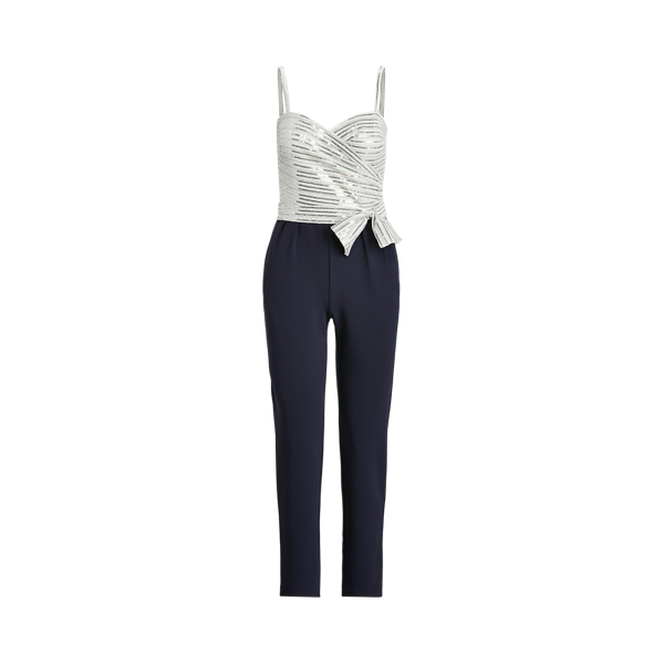 Lighthouse Navy/Silver Metallic Crepe Jumpsuit Lauren 2