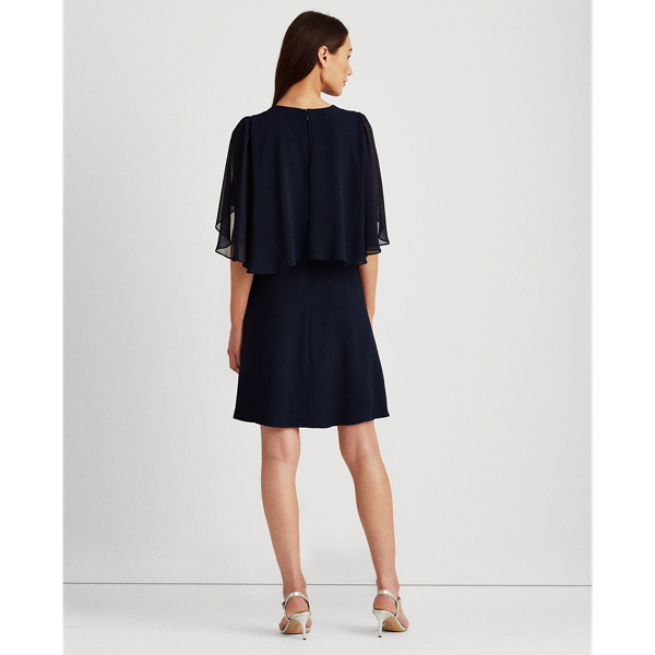 Lighthouse Navy Sequined Cape-Sleeve Chiffon Dress Lauren 5
