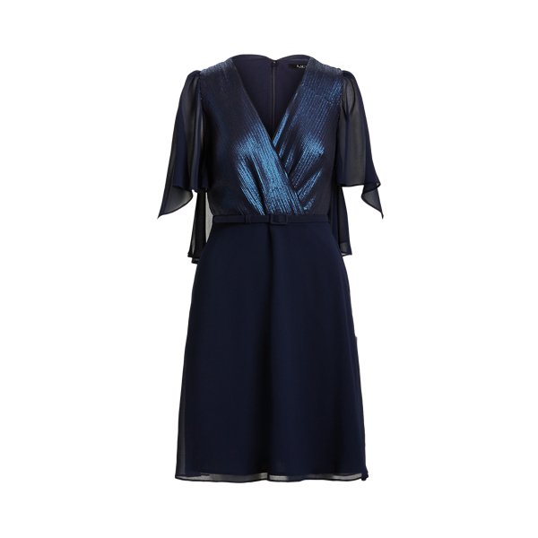 Lighthouse Navy Sequined Cape-Sleeve Chiffon Dress Lauren 2