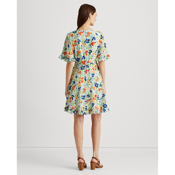 Colonial Cream/Blue/Multi Floral Crepe Dress Lauren 4