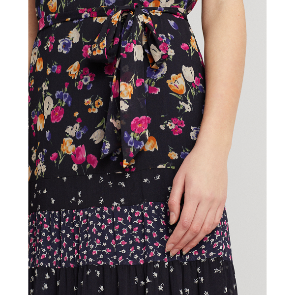 Navy/Pink/Multi Mixed Floral Georgette Maxidress Lauren 6