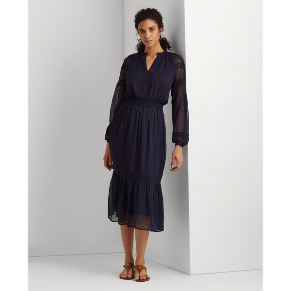 Lighthouse Navy Polka-Dot Lace-Trim Dobby Dress Lauren 4