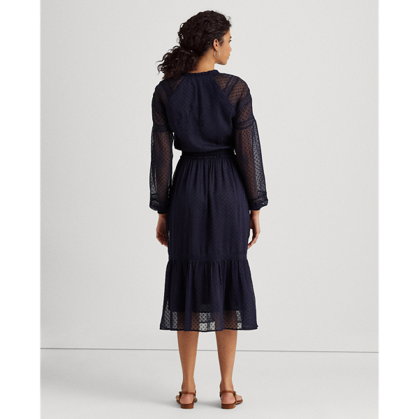 Lighthouse Navy Polka-Dot Lace-Trim Dobby Dress Lauren 5