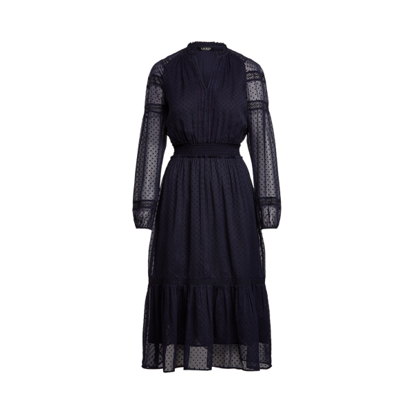 Lighthouse Navy Polka-Dot Lace-Trim Dobby Dress Lauren 2