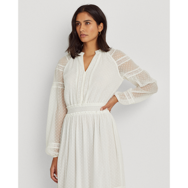 Lauren White Polka-Dot Lace-Trim Dobby Dress Lauren 4