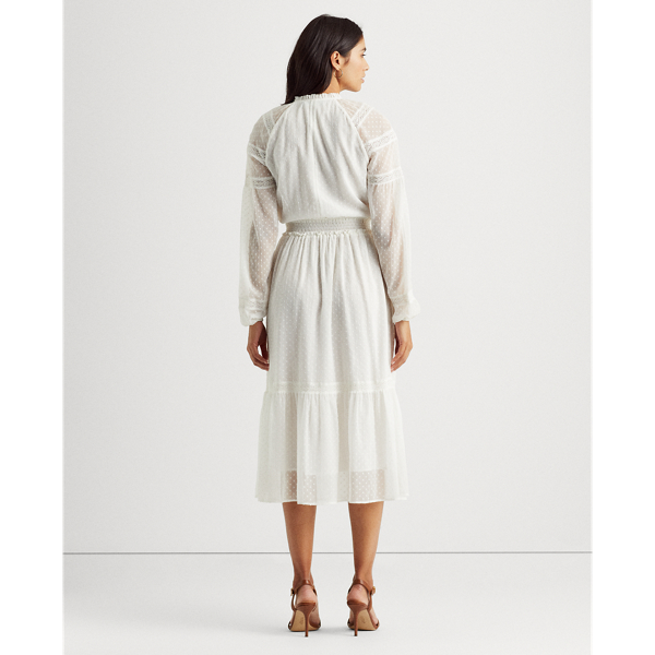 Lauren White Polka-Dot Lace-Trim Dobby Dress Lauren 5