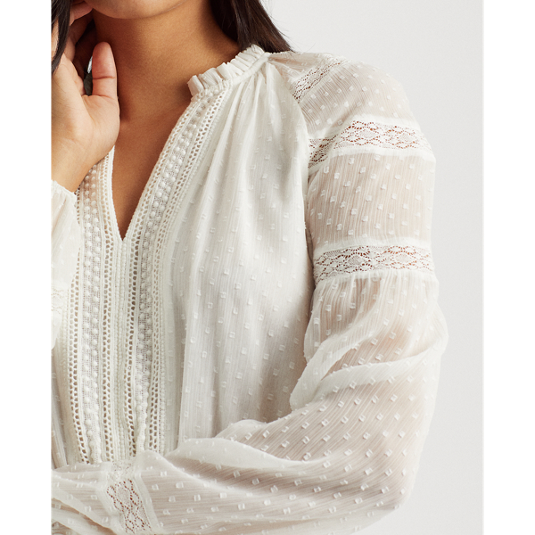 Lauren White Polka-Dot Lace-Trim Dobby Dress Lauren 6