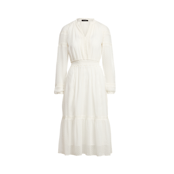 Lauren White Polka-Dot Lace-Trim Dobby Dress Lauren 2