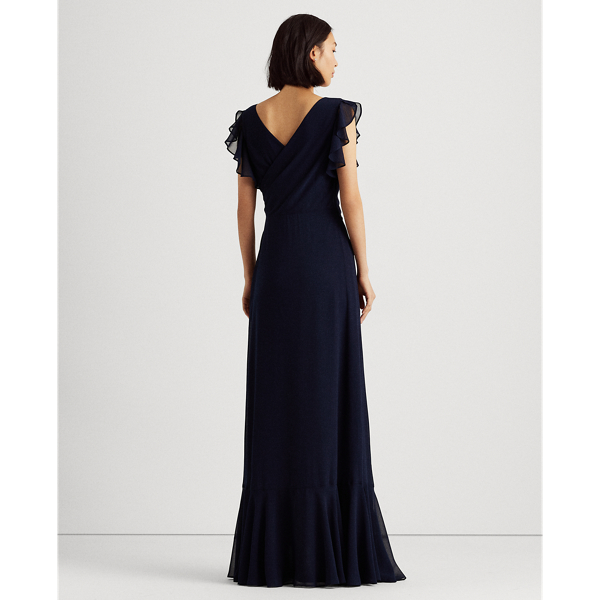 Lighthouse Navy Ruffle-Trim Georgette Gown Lauren 5