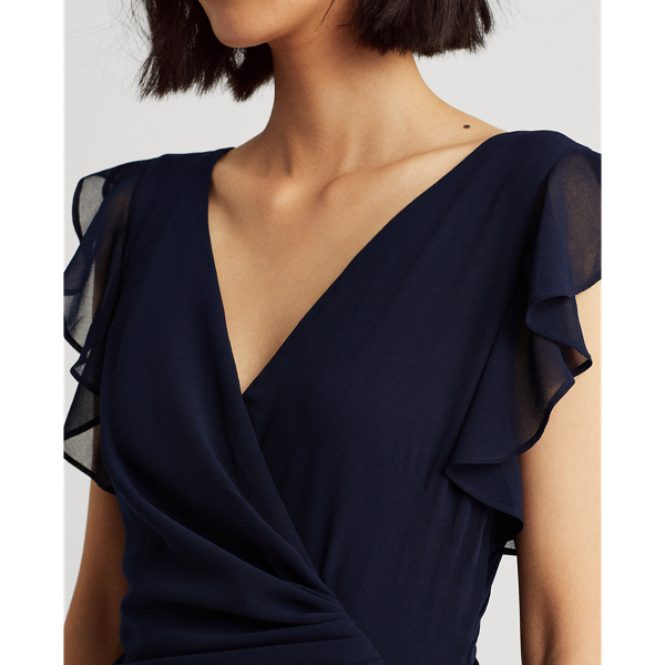 Lighthouse Navy Ruffle-Trim Georgette Gown Lauren 6