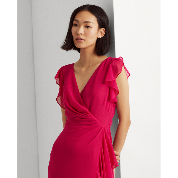 Pink Sky Ruffle-Trim Georgette Gown Lauren 4