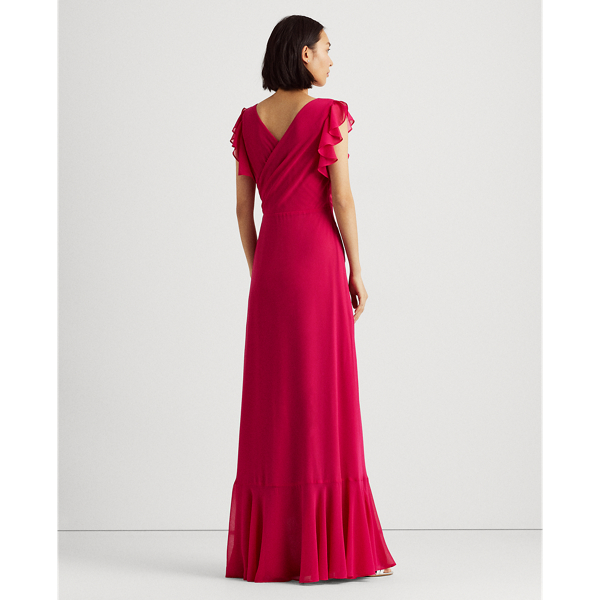Pink Sky Ruffle-Trim Georgette Gown Lauren 5