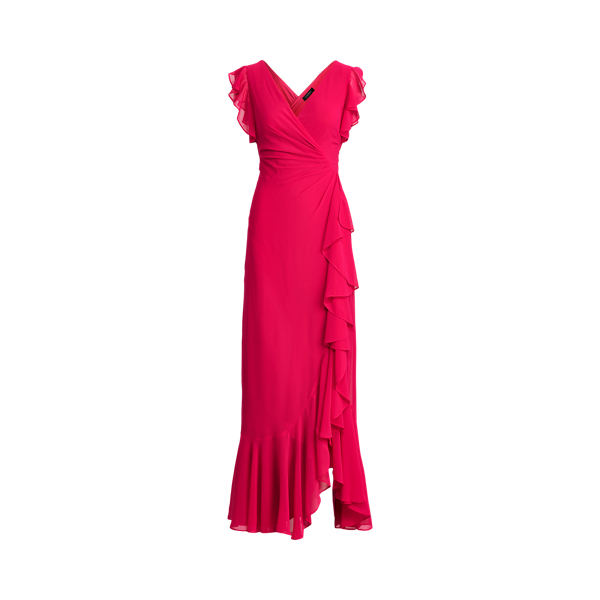 Ruffle-Trim Georgette Gown