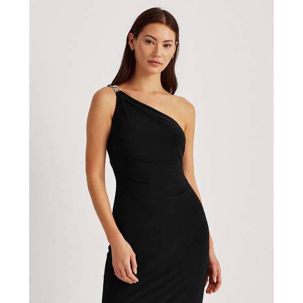 Black One-Shoulder Jersey Cocktail Dress Lauren 4